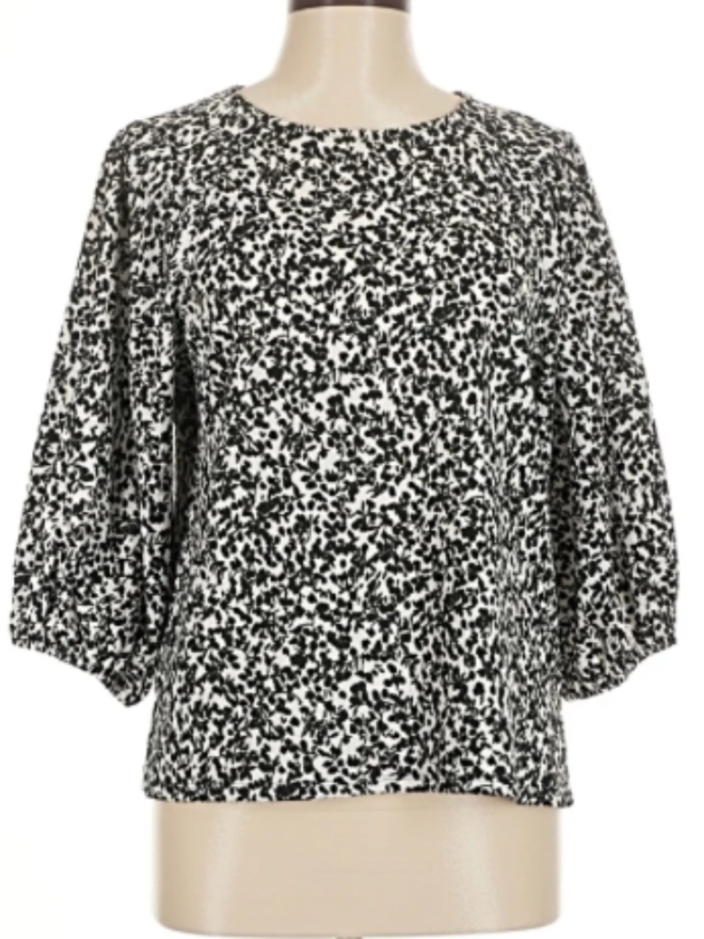 Vince Camuto Crinkled Puff Three-Quarter Sleeve Top -S - Black & White